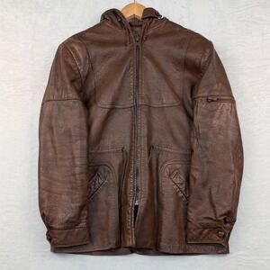 VTG Grais Jacket Men's L Brown Hooded Full Zip Angel Skin Cabretta Leather 70s